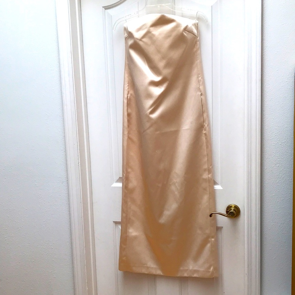 Strapless Satin Evening Dress in Champagne